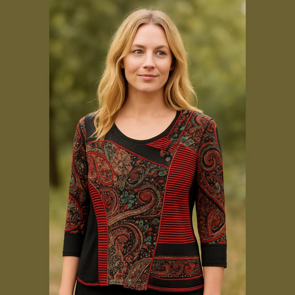 Women's Black and Red Paisley Top size medium